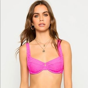 Beach Bunny Karter Bralette Bikini Top In Neon Pink Size XS NWT